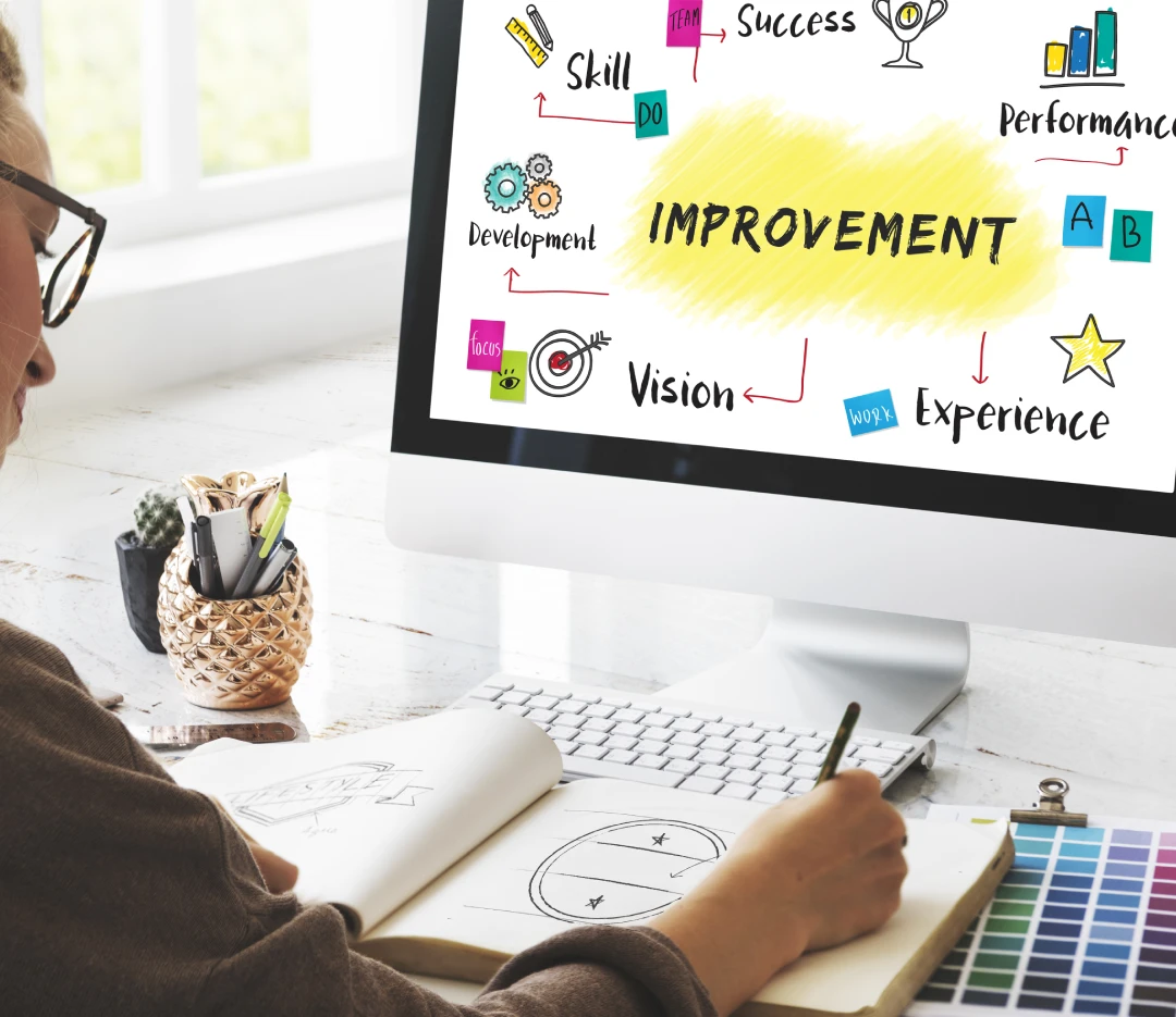 A graphic of content marketing improvement tips written on a computer screen