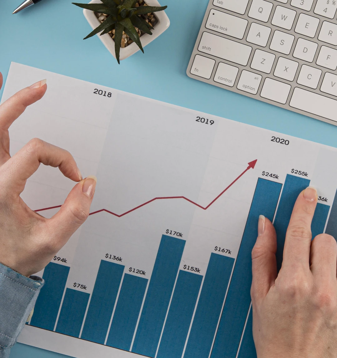 A bar graph showing positive results (Increase in money)