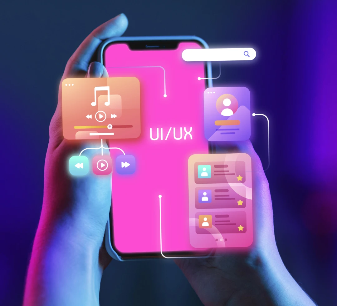 Graphic of a mobile phone's UI/UX design